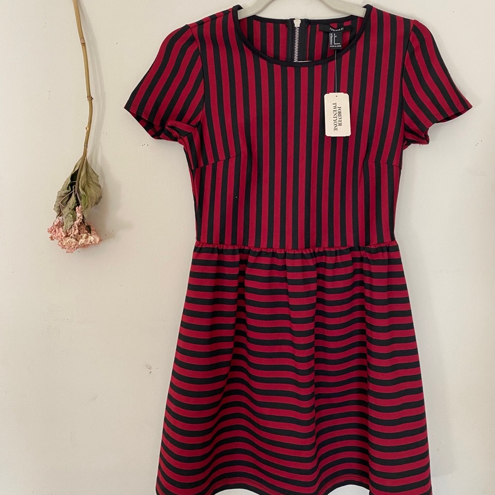 Forever 21 Red/Black Striped Skater Dress